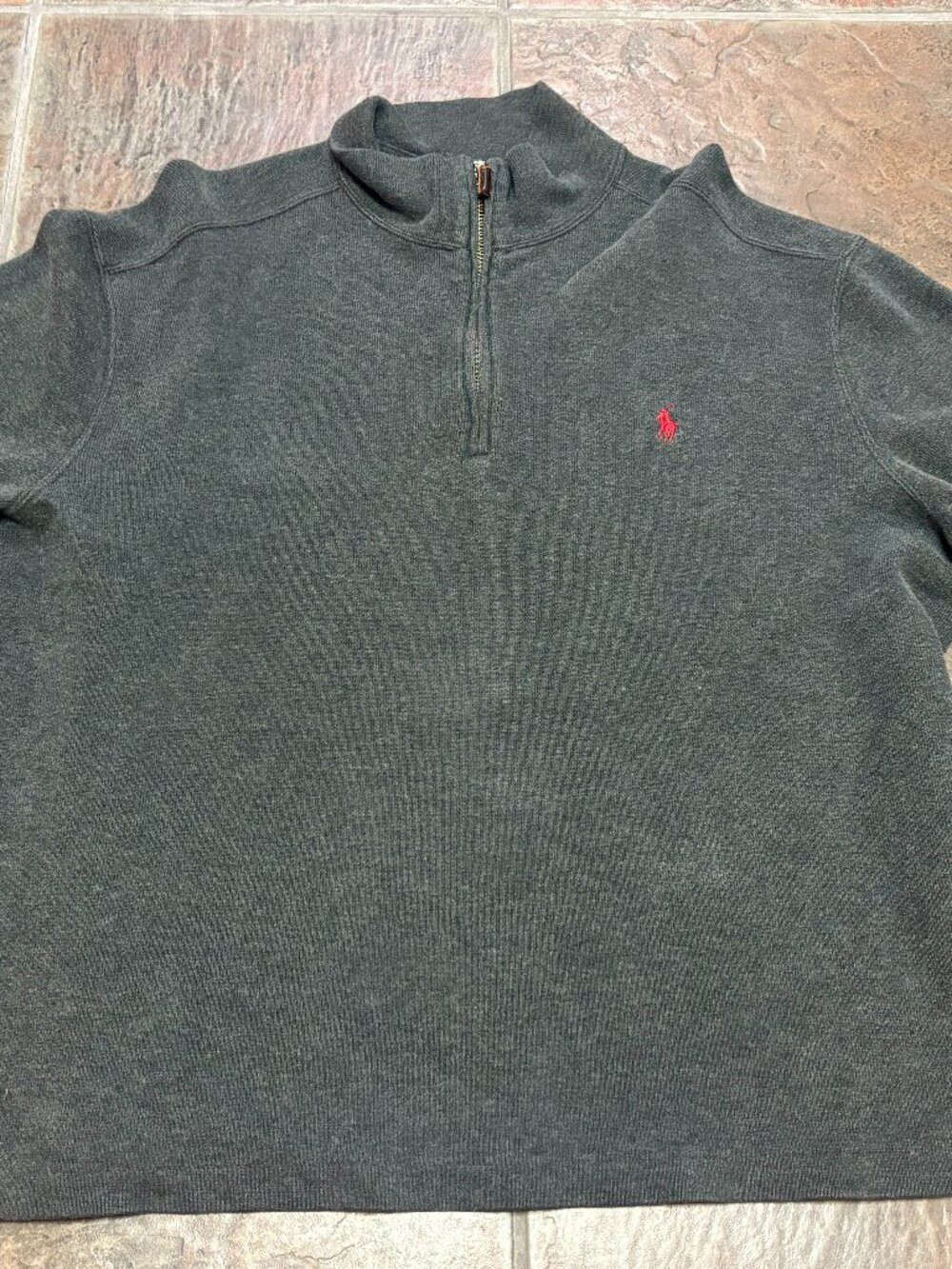~~Polo Ralph Lauren Men's 1/4 Zip Sweater Gray Size XL Estate Rib Red Pony  Grey